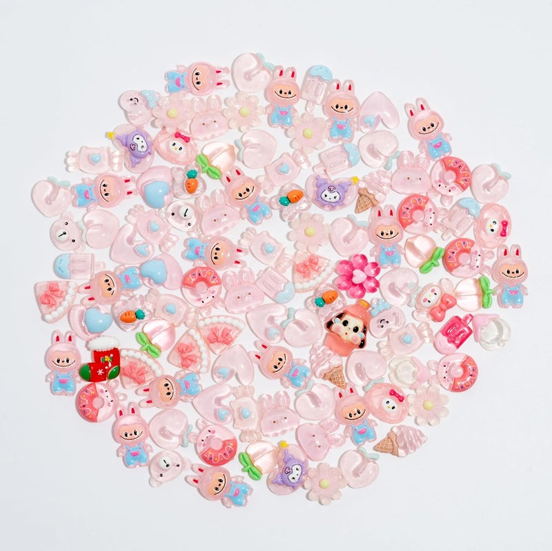Decoden Charms 100PCS Mixed Kawaii Flatback Resin Charms for Crafts, Cabochon for DIY Projects, Slime Charm, Resin Art, Scrapbooking, Phone Case & Accessories (Light Pink) - Image 2